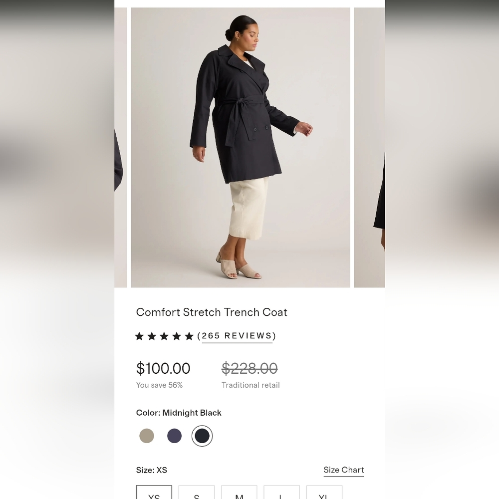 Quince Comfort Stetch Black Trench Coat